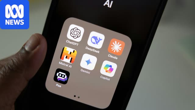 A phone showing a folder of AI chatbot apps